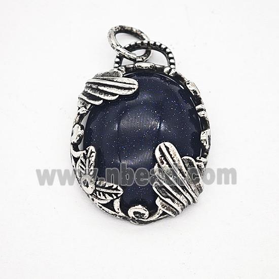 Gemstone Pendant, Antique Silver Plated