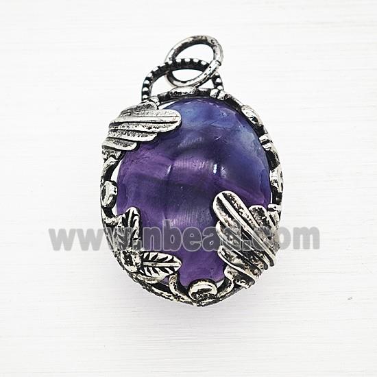 Gemstone Pendant, Antique Silver Plated