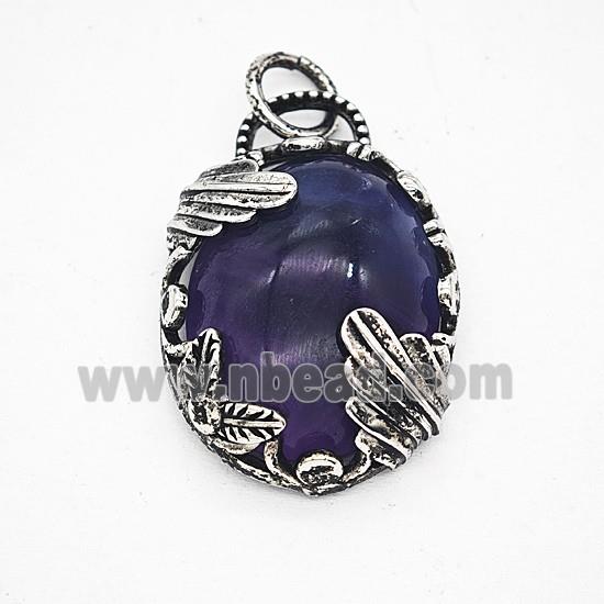 Gemstone Pendant, Antique Silver Plated