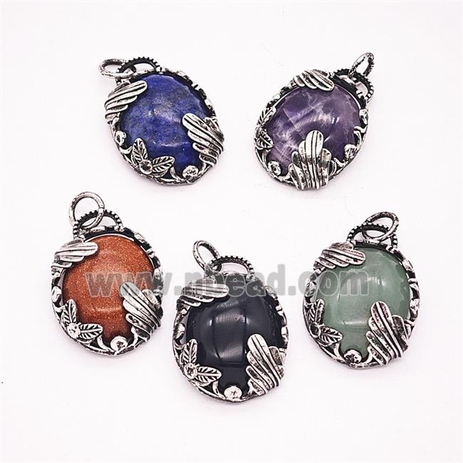 Gemstone Pendant, Antique Silver Plated