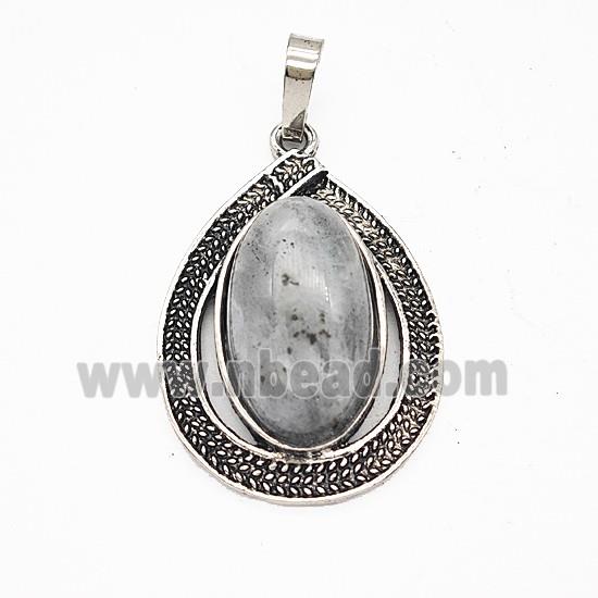 Gemstone Pendant, Antique Silver Plated