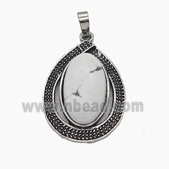 Gemstone Pendant, Antique Silver Plated