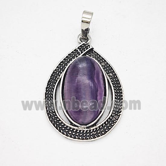 Gemstone Pendant, Antique Silver Plated
