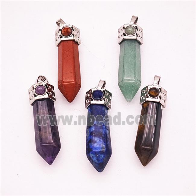 Gemstone Pendant, Antique Silver Plated