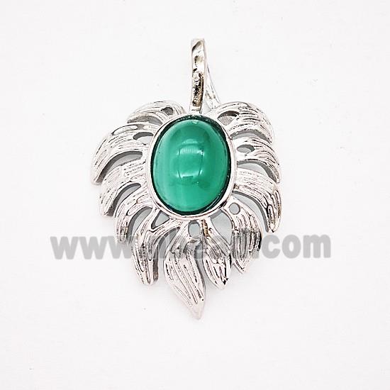 Gemstone Pendant, Antique Silver Plated