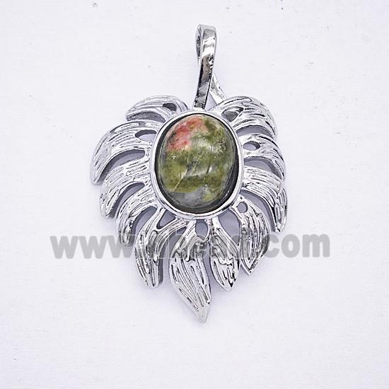 Gemstone Pendant, Antique Silver Plated