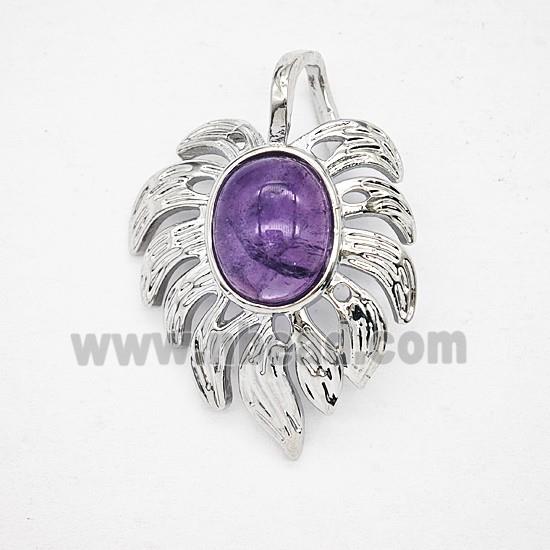 Gemstone Pendant, Antique Silver Plated