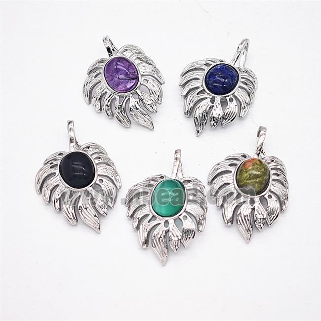 Gemstone Pendant, Antique Silver Plated