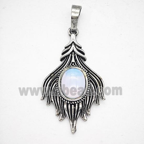 Gemstone Pendant, Antique Silver Plated
