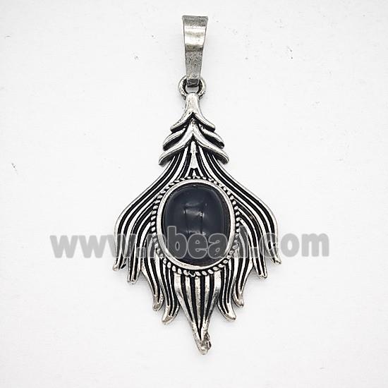 Gemstone Pendant, Antique Silver Plated