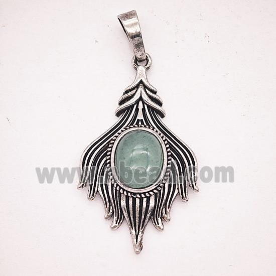 Gemstone Pendant, Antique Silver Plated