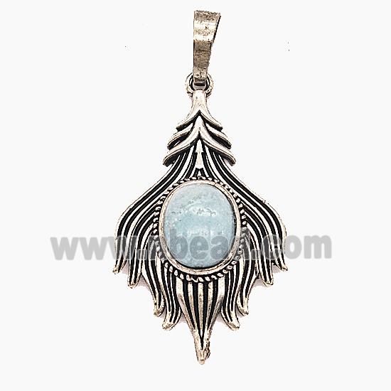 Gemstone Pendant, Antique Silver Plated