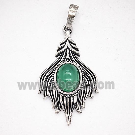 Gemstone Pendant, Antique Silver Plated