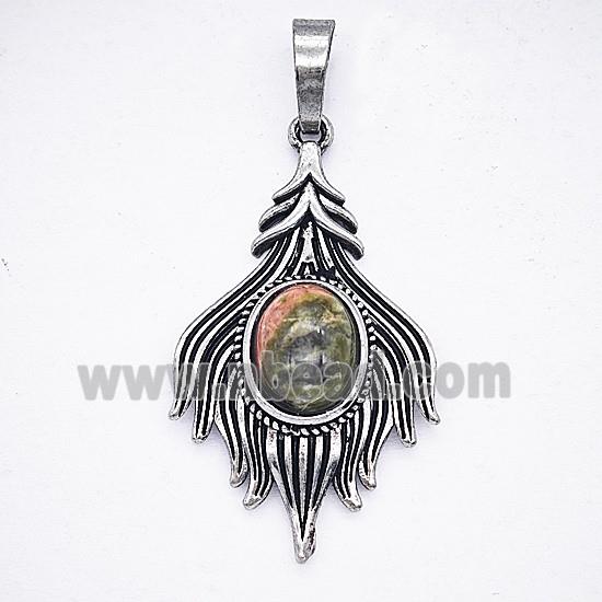 Gemstone Pendant, Antique Silver Plated
