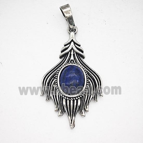 Gemstone Pendant, Antique Silver Plated