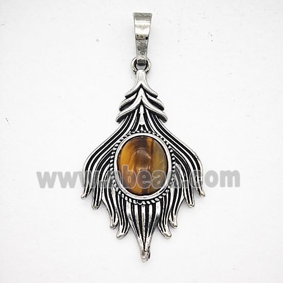 Gemstone Pendant, Antique Silver Plated