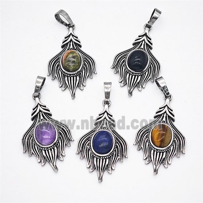 Gemstone Pendant, Antique Silver Plated