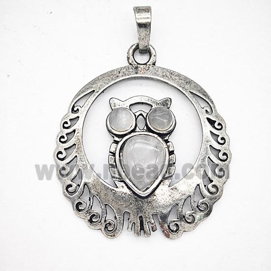Gemstone Pendant, Antique Silver Plated