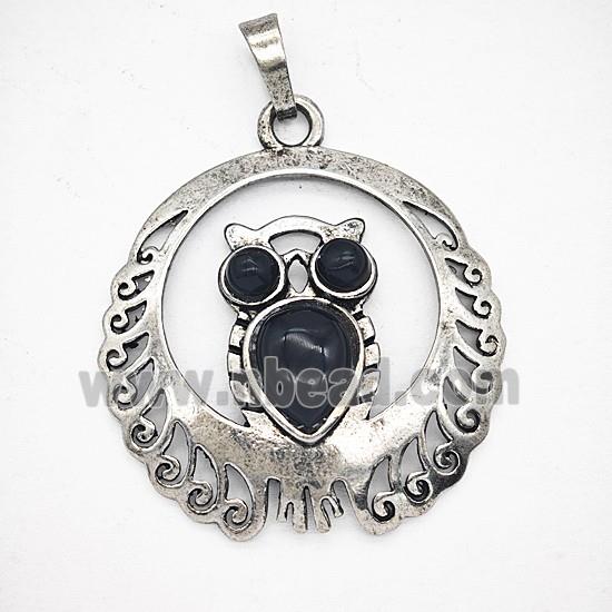 Gemstone Pendant, Antique Silver Plated