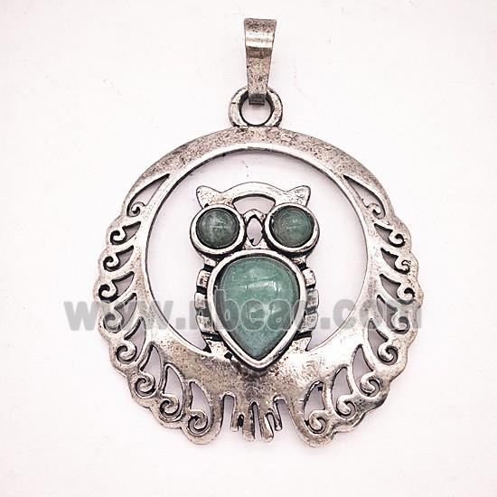 Gemstone Pendant, Antique Silver Plated