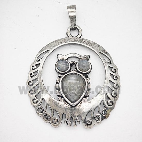 Gemstone Pendant, Antique Silver Plated