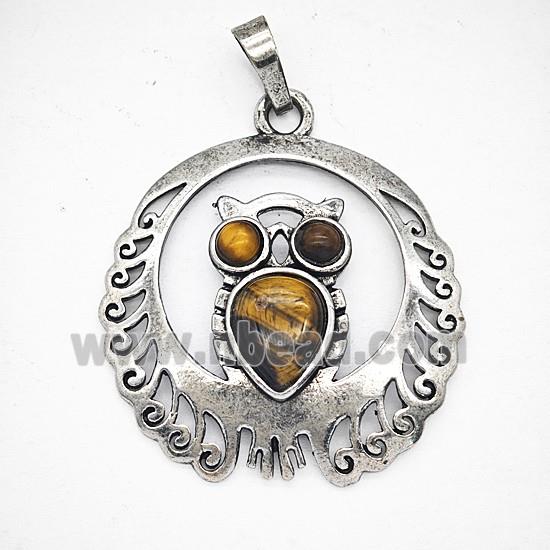 Gemstone Pendant, Antique Silver Plated