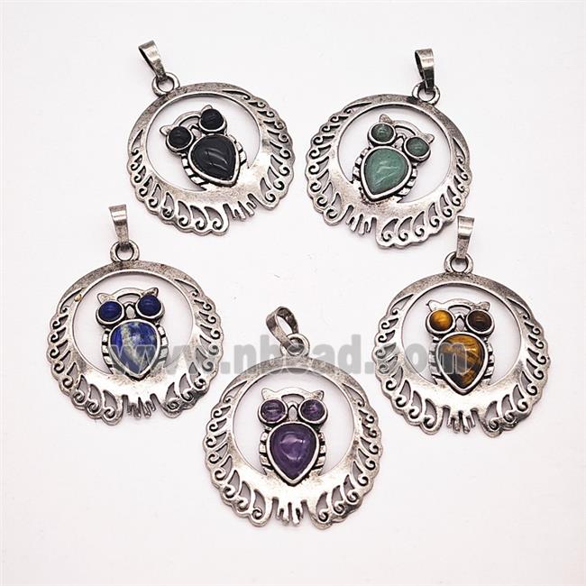 Gemstone Pendant, Antique Silver Plated