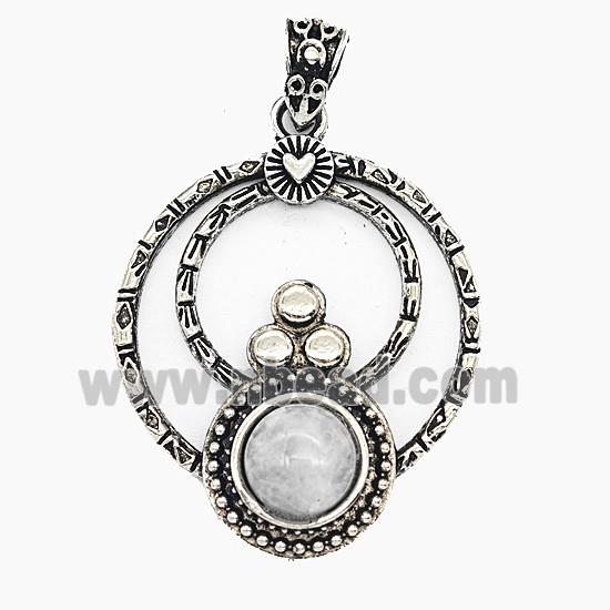 Gemstone Pendant, Antique Silver Plated