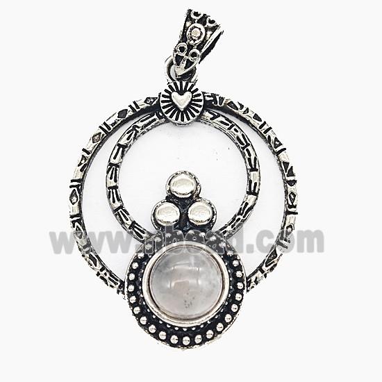 Gemstone Pendant, Antique Silver Plated