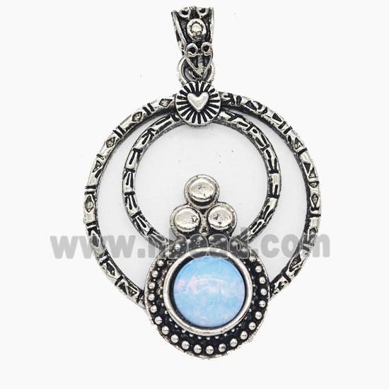 Gemstone Pendant, Antique Silver Plated