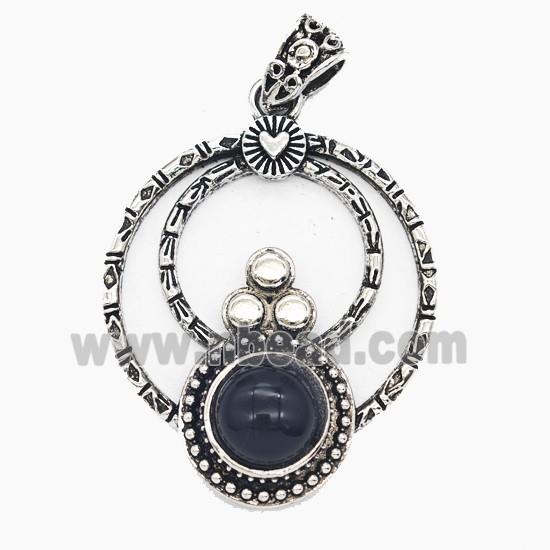 Gemstone Pendant, Antique Silver Plated