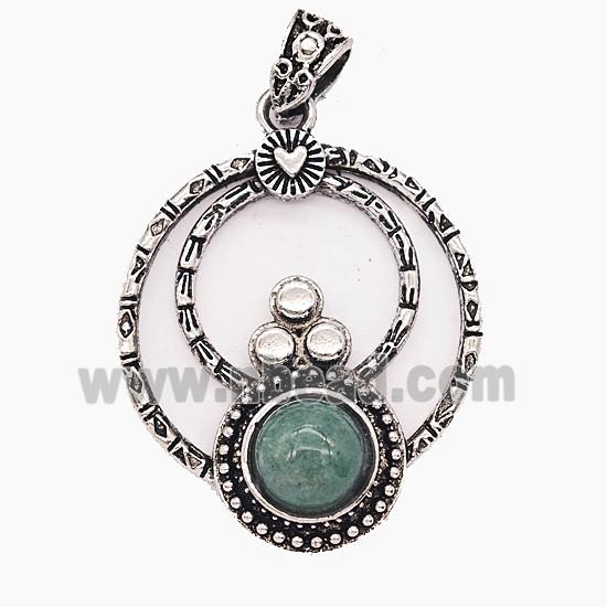 Gemstone Pendant, Antique Silver Plated