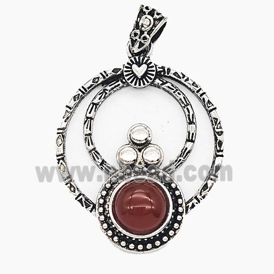 Gemstone Pendant, Antique Silver Plated