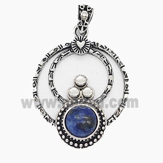Gemstone Pendant, Antique Silver Plated