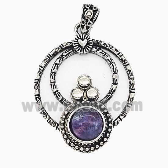 Gemstone Pendant, Antique Silver Plated