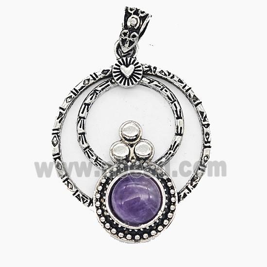 Gemstone Pendant, Antique Silver Plated