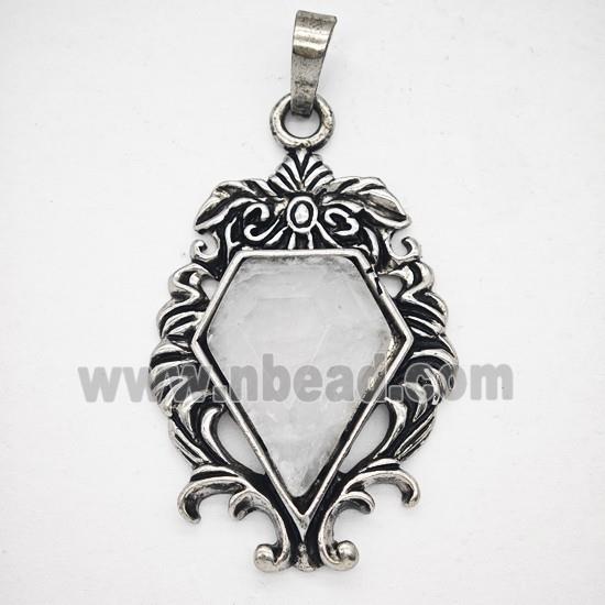 Gemstone Pendant, Antique Silver Plated