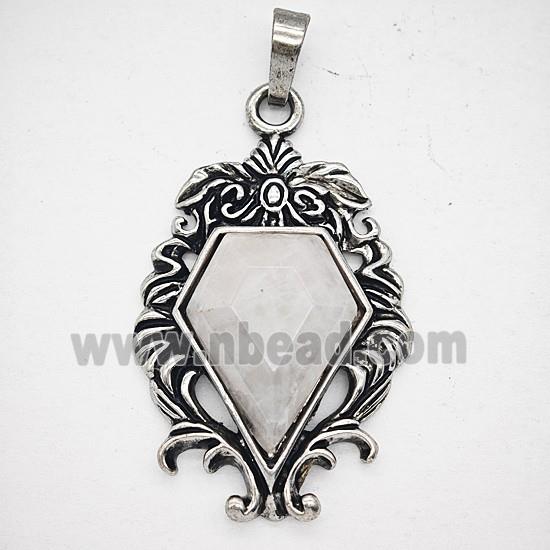 Gemstone Pendant, Antique Silver Plated