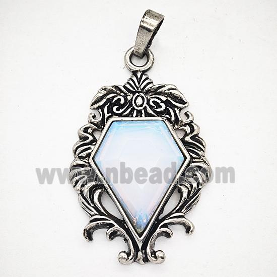 Gemstone Pendant, Antique Silver Plated