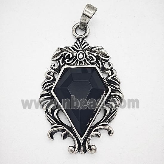 Gemstone Pendant, Antique Silver Plated