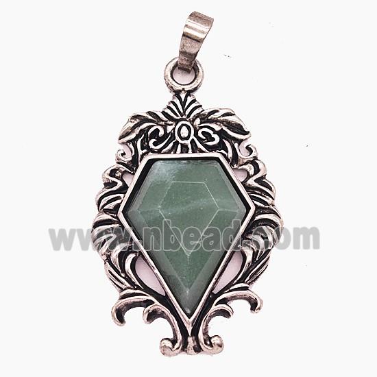 Gemstone Pendant, Antique Silver Plated