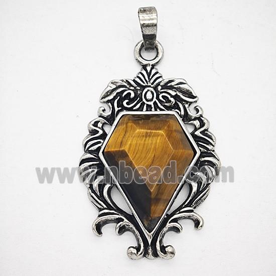 Gemstone Pendant, Antique Silver Plated