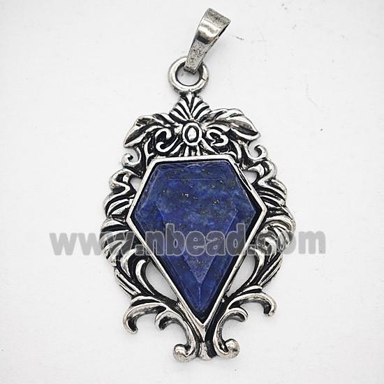 Gemstone Pendant, Antique Silver Plated