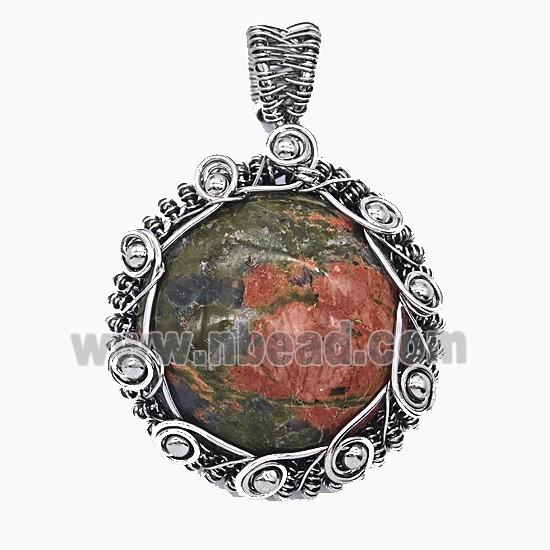 Gemstone Pendant, Antique Silver Plated