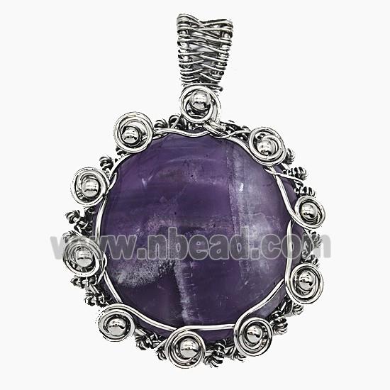 Gemstone Pendant, Antique Silver Plated