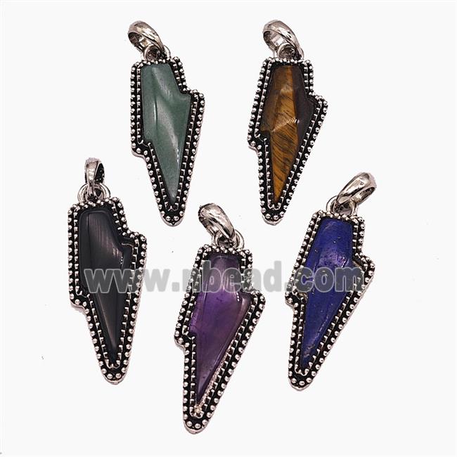 Gemstone Pendant, Antique Silver Plated