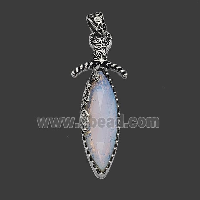 Gemstone Pendant, Antique Silver Plated