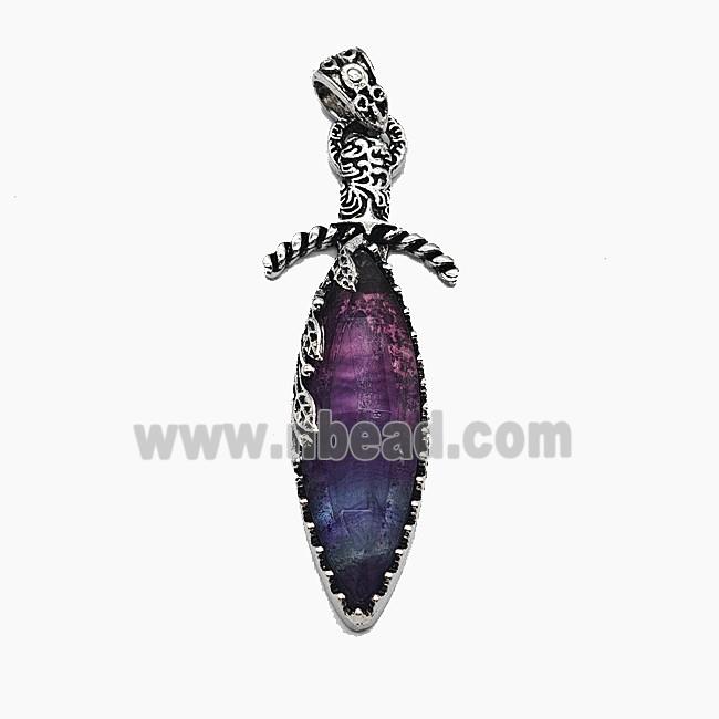 Gemstone Pendant, Antique Silver Plated