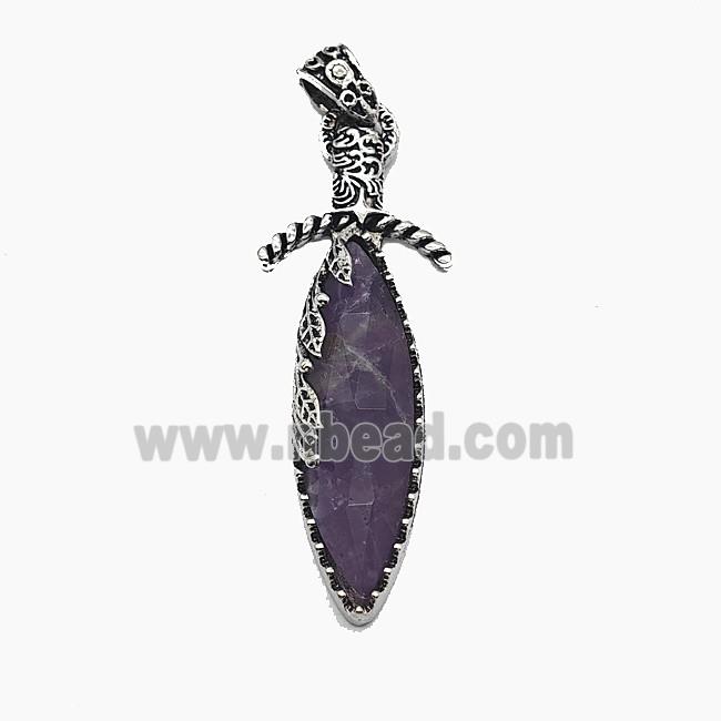 Gemstone Pendant, Antique Silver Plated