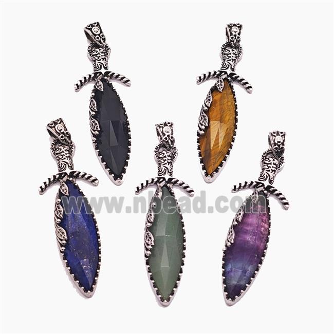 Gemstone Pendant, Antique Silver Plated